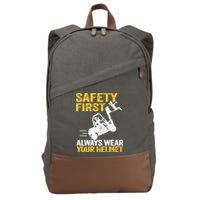 Safety First Always Wear Your Helmet Funny Forklift Driver Cotton Canvas Backpack