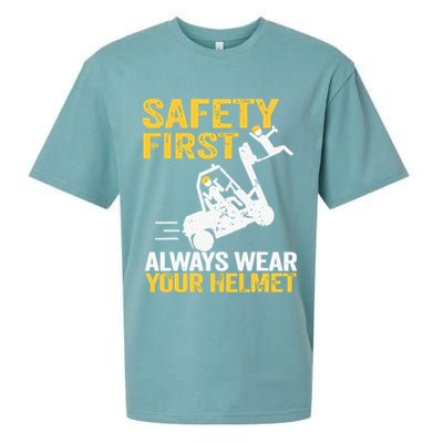 Safety First Always Wear Your Helmet Funny Forklift Driver Sueded Cloud Jersey T-Shirt