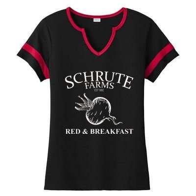 Schrute Farms Bed And Breakfast The Office Funny Ladies Halftime Notch Neck Tee