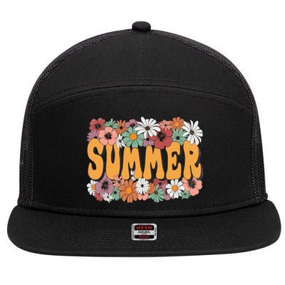 Summer Flowers Beautiful Summer Floral Retro 7 Panel Mesh Trucker Snapback Hat