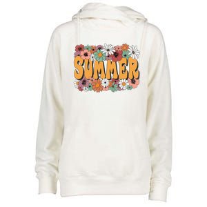 Summer Flowers Beautiful Summer Floral Retro Womens Funnel Neck Pullover Hood