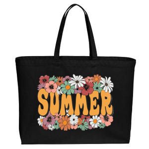 Summer Flowers Beautiful Summer Floral Retro Cotton Canvas Jumbo Tote