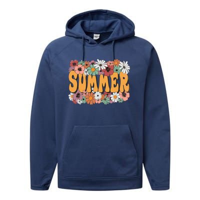 Summer Flowers Beautiful Summer Floral Retro Performance Fleece Hoodie