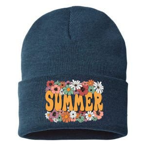 Summer Flowers Beautiful Summer Floral Retro Sustainable Knit Beanie