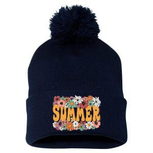 Summer Flowers Beautiful Summer Floral Retro Pom Pom 12in Knit Beanie