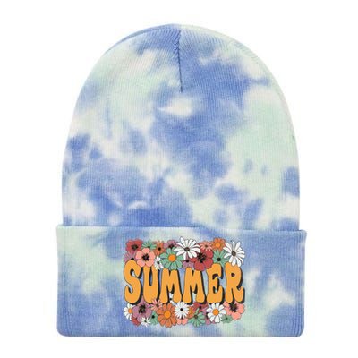 Summer Flowers Beautiful Summer Floral Retro Tie Dye 12in Knit Beanie