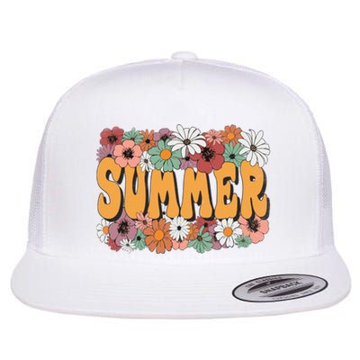 Summer Flowers Beautiful Summer Floral Retro Flat Bill Trucker Hat