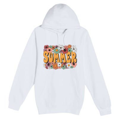 Summer Flowers Beautiful Summer Floral Retro Premium Pullover Hoodie