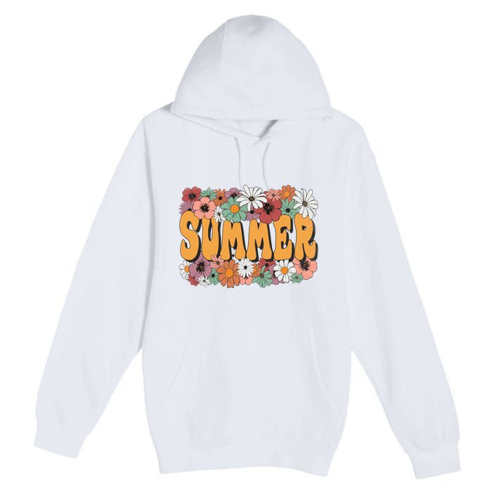 Summer Flowers Beautiful Summer Floral Retro Premium Pullover Hoodie