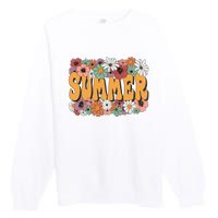 Summer Flowers Beautiful Summer Floral Retro Premium Crewneck Sweatshirt