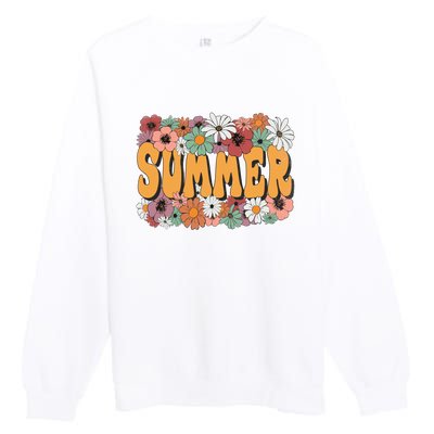 Summer Flowers Beautiful Summer Floral Retro Premium Crewneck Sweatshirt