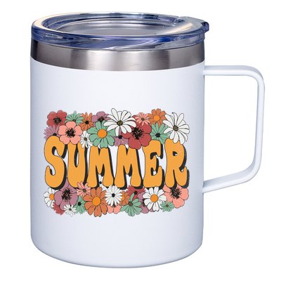 Summer Flowers Beautiful Summer Floral Retro 12oz Stainless Steel Coffee Mug