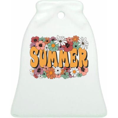 Summer Flowers Beautiful Summer Floral Retro Ceramic Bell Ornament