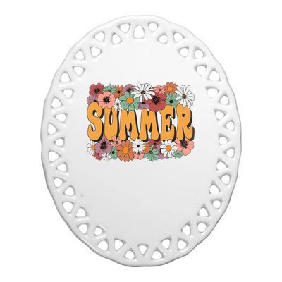 Summer Flowers Beautiful Summer Floral Retro Ceramic Oval Ornament