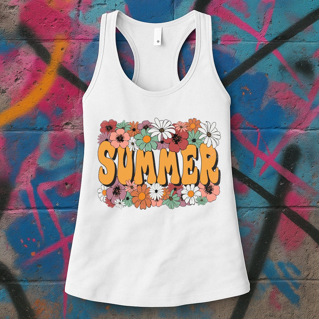 Summer Flowers Beautiful Summer Floral Retro Womens Tank Top