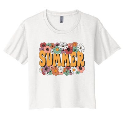 Summer Flowers Beautiful Summer Floral Retro Women's Crop Top Tee