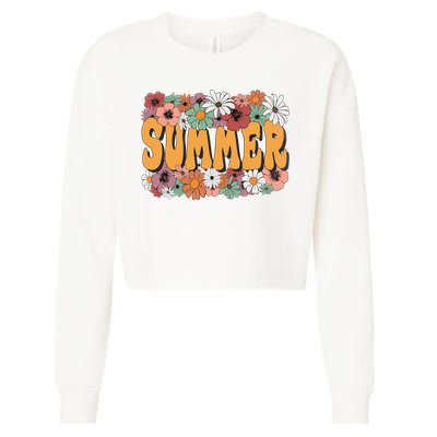 Summer Flowers Beautiful Summer Floral Retro Cropped Pullover Crew