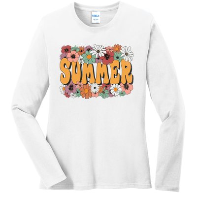 Summer Flowers Beautiful Summer Floral Retro Ladies Long Sleeve Shirt