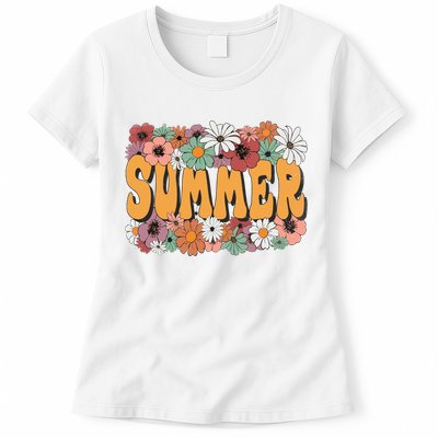 Summer Flowers Beautiful Summer Floral Retro Womens T-Shirt