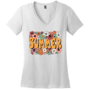 Summer Flowers Beautiful Summer Floral Retro Women's V-Neck T-Shirt