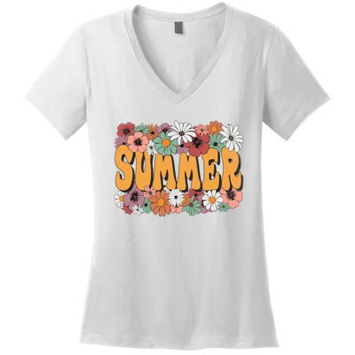 Summer Flowers Beautiful Summer Floral Retro Women's V-Neck T-Shirt