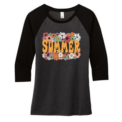 Summer Flowers Beautiful Summer Floral Retro Women's Tri-Blend 3/4-Sleeve Raglan Shirt