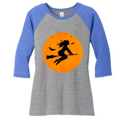 Simple Full Blood Moon Witch Bats Halloween Meaningful Gift Women's Tri-Blend 3/4-Sleeve Raglan Shirt