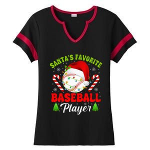 Santa's Favorite Baseball Player Christmas Ladies Halftime Notch Neck Tee