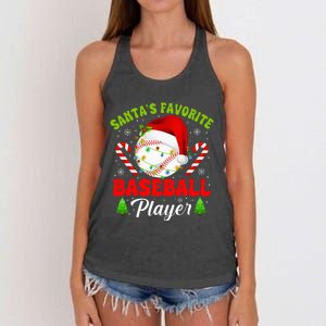 Santa's Favorite Baseball Player Christmas Women's Knotted Racerback Tank