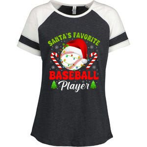 Santa's Favorite Baseball Player Christmas Enza Ladies Jersey Colorblock Tee