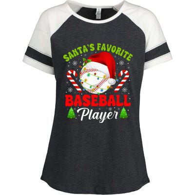 Santa's Favorite Baseball Player Christmas Enza Ladies Jersey Colorblock Tee