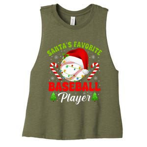 Santa's Favorite Baseball Player Christmas Women's Racerback Cropped Tank