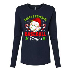 Santa's Favorite Baseball Player Christmas Womens Cotton Relaxed Long Sleeve T-Shirt