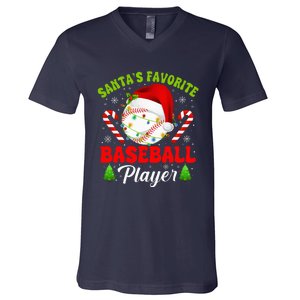 Santa's Favorite Baseball Player Christmas V-Neck T-Shirt