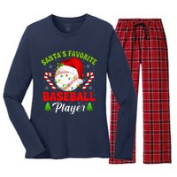 Santa's Favorite Baseball Player Christmas Women's Long Sleeve Flannel Pajama Set 