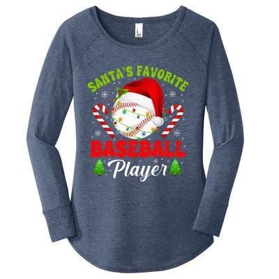 Santa's Favorite Baseball Player Christmas Women's Perfect Tri Tunic Long Sleeve Shirt