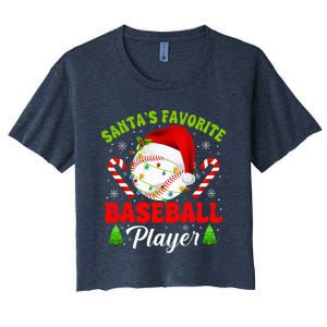 Santa's Favorite Baseball Player Christmas Women's Crop Top Tee