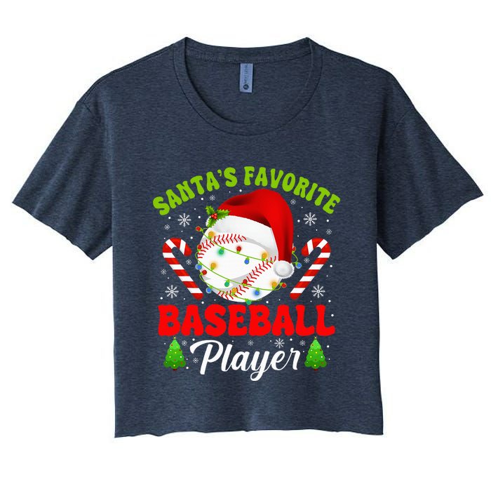 Santa's Favorite Baseball Player Christmas Women's Crop Top Tee