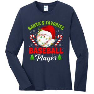 Santa's Favorite Baseball Player Christmas Ladies Long Sleeve Shirt