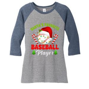 Santa's Favorite Baseball Player Christmas Women's Tri-Blend 3/4-Sleeve Raglan Shirt