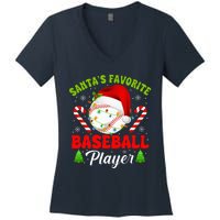 Santa's Favorite Baseball Player Christmas Women's V-Neck T-Shirt