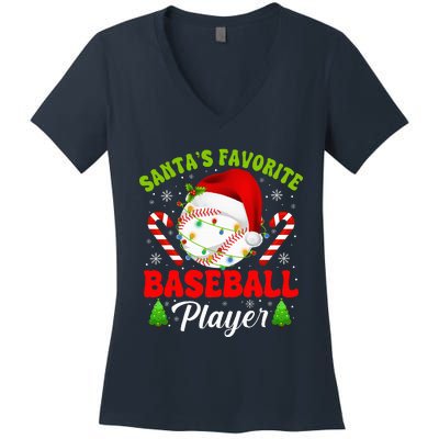 Santa's Favorite Baseball Player Christmas Women's V-Neck T-Shirt