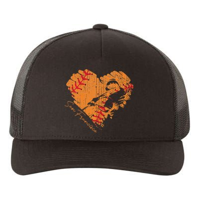 San Francisco Baseball Heart Distressed Vintage Yupoong Adult 5-Panel Trucker Hat