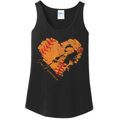 San Francisco Baseball Heart Distressed Vintage Ladies Essential Tank