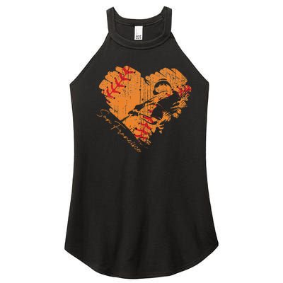 San Francisco Baseball Heart Distressed Vintage Women’s Perfect Tri Rocker Tank