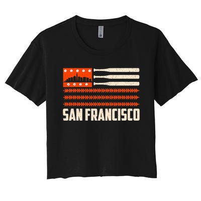 San Francisco Baseball Flag Patriotic Vintage Women's Crop Top Tee