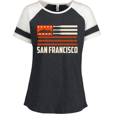 San Francisco Baseball Flag Patriotic Vintage Enza Ladies Jersey Colorblock Tee