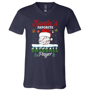 SantaS Favorite Baseball Player Christmas Baseball V-Neck T-Shirt