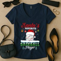 SantaS Favorite Baseball Player Christmas Baseball Women's V-Neck T-Shirt