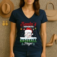 SantaS Favorite Baseball Player Christmas Baseball Women's V-Neck T-Shirt